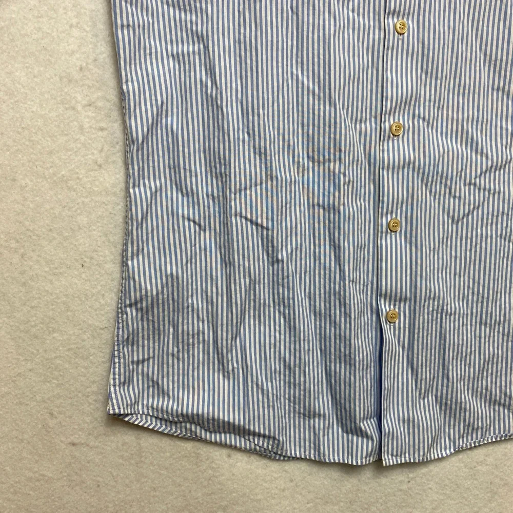 GUCCI Uniform Shirt Mens 16 Blue Long Sleeve White Collar Button Down Stripe